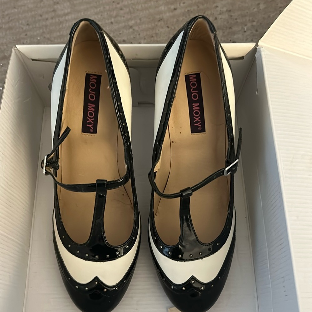 White/black heels